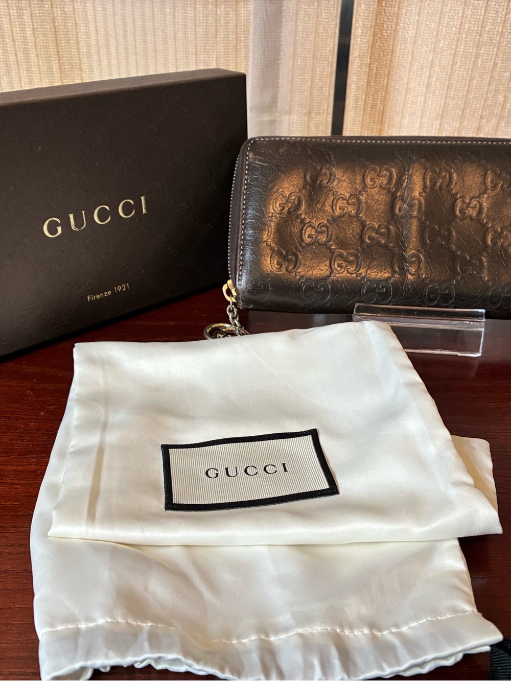 Gucci Black Embossed GG Zip Wallet with Gold Hardware Full Inclusion